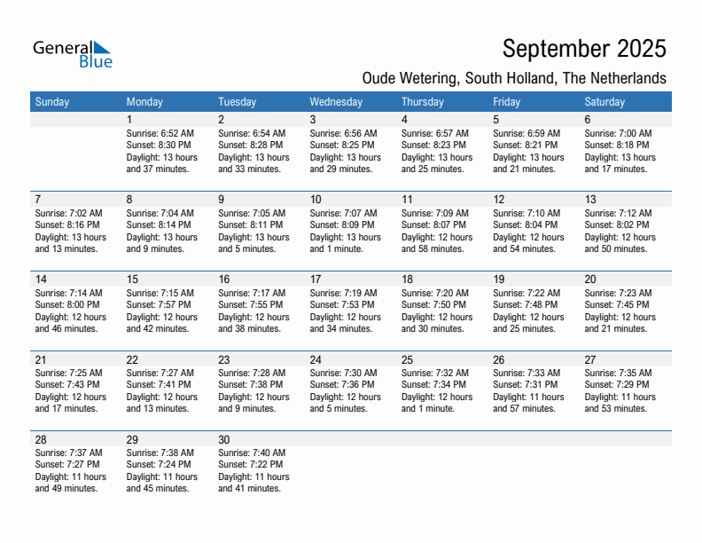 Oude Wetering September 2025 sunrise and sunset calendar in PDF, Excel, and Word