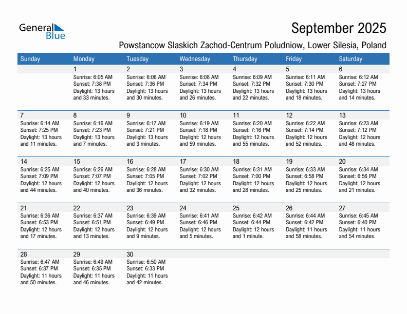 Powstancow Slaskich Zachod-Centrum Poludniow September 2025 sunrise and sunset calendar in PDF, Excel, and Word