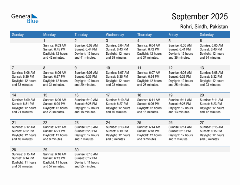 Rohri September 2025 sunrise and sunset calendar in PDF, Excel, and Word