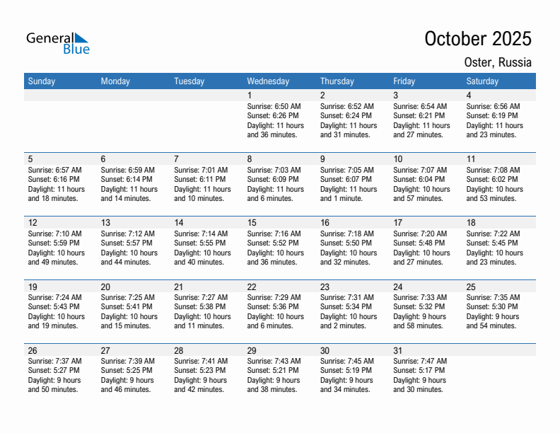 Oster October 2025 sunrise and sunset calendar in PDF, Excel, and Word