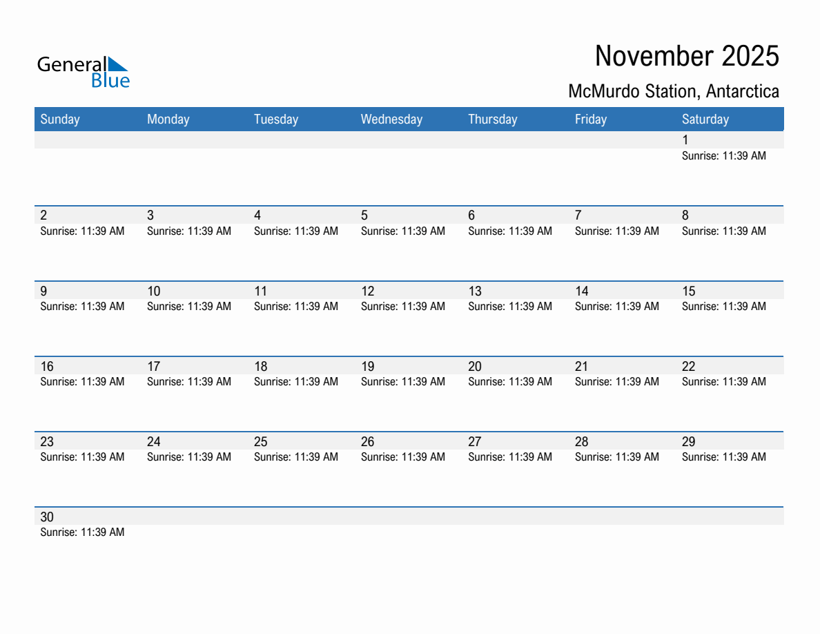 November 2025 sunrise and sunset calendar for McMurdo Station