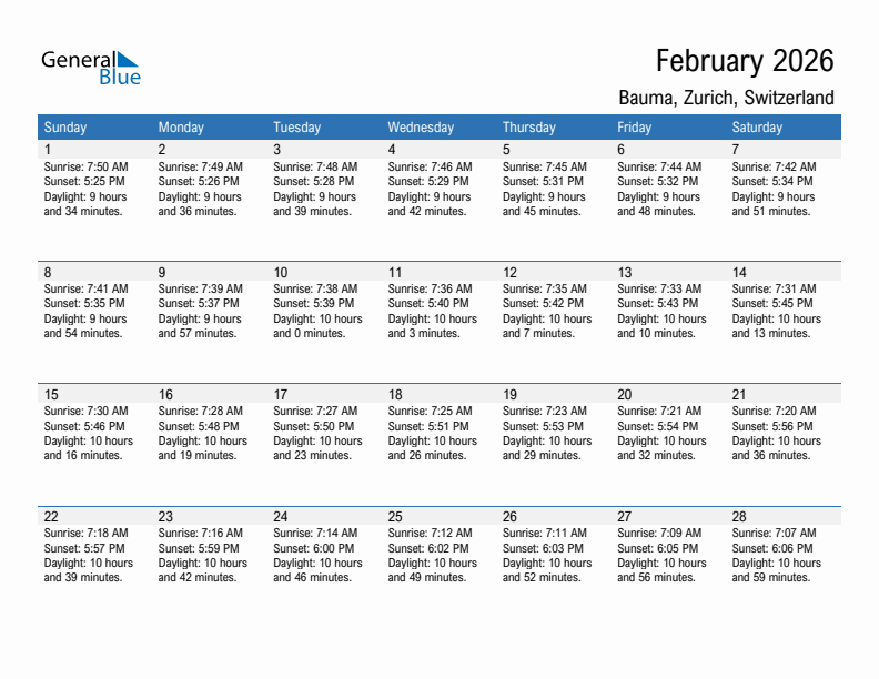 Bauma February 2026 sunrise and sunset calendar in PDF, Excel, and Word