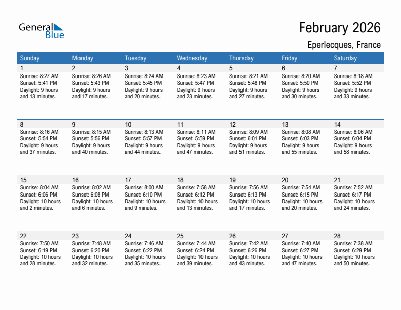 Eperlecques February 2026 sunrise and sunset calendar in PDF, Excel, and Word