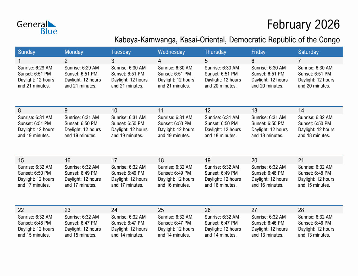 February 2026 sunrise and sunset calendar for Kabeya-Kamwanga