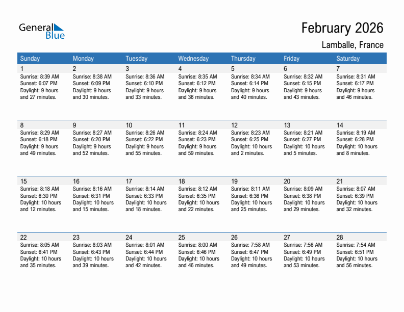 Lamballe February 2026 sunrise and sunset calendar in PDF, Excel, and Word
