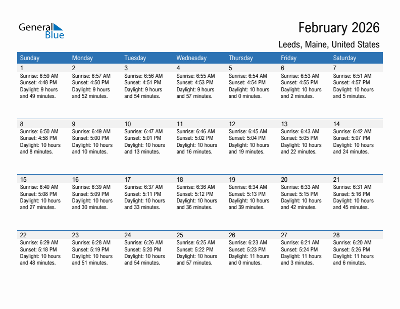 Leeds February 2026 sunrise and sunset calendar in PDF, Excel, and Word