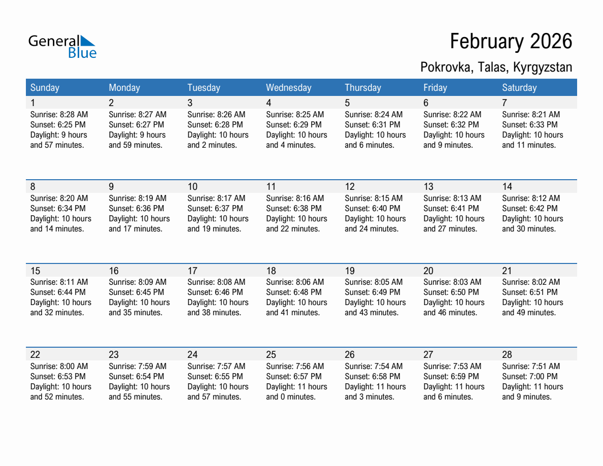 February 2026 sunrise and sunset calendar for Pokrovka