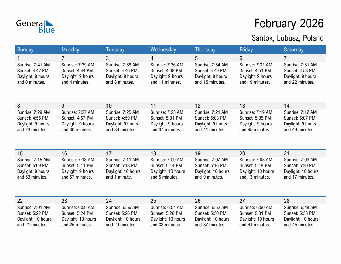February 2026 sunrise and sunset calendar for Santok