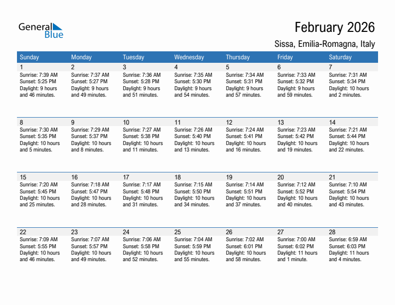 Sissa February 2026 sunrise and sunset calendar in PDF, Excel, and Word