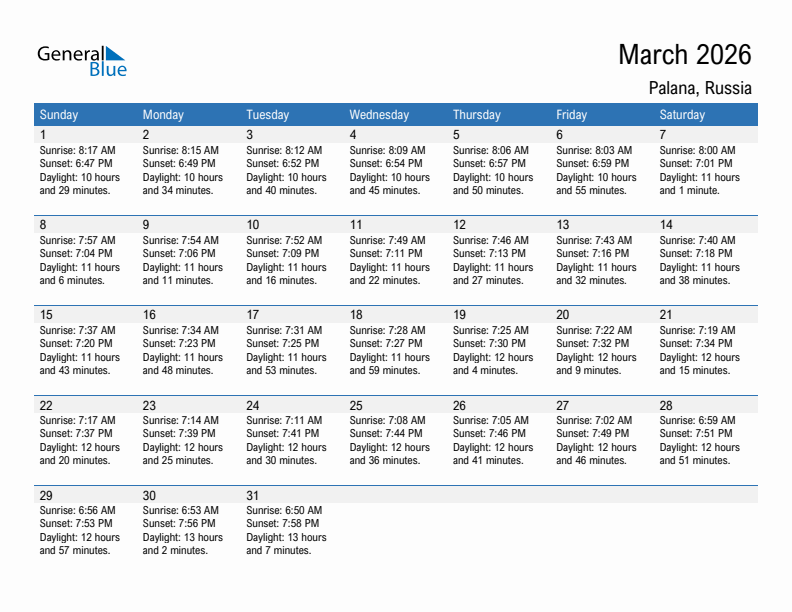 Palana March 2026 sunrise and sunset calendar in PDF, Excel, and Word