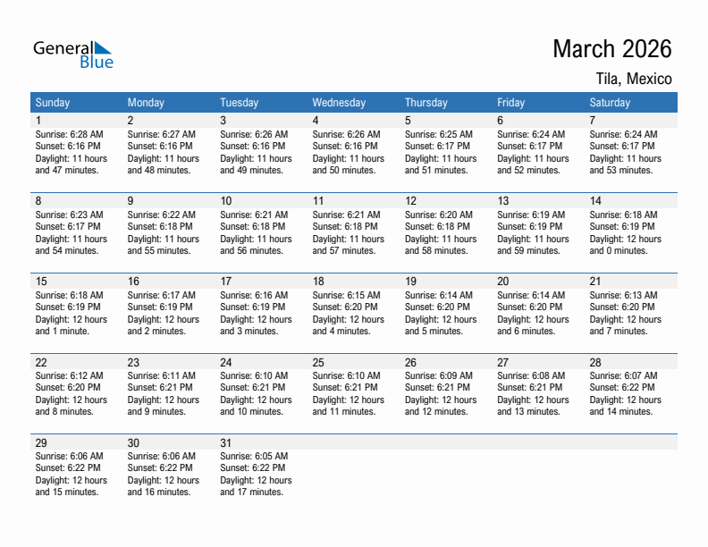 Tila March 2026 sunrise and sunset calendar in PDF, Excel, and Word