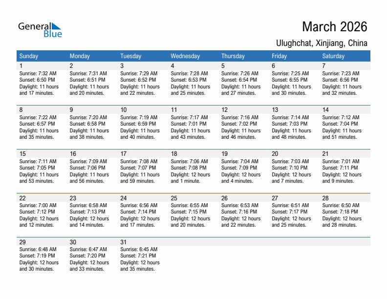 Ulughchat March 2026 sunrise and sunset calendar in PDF, Excel, and Word