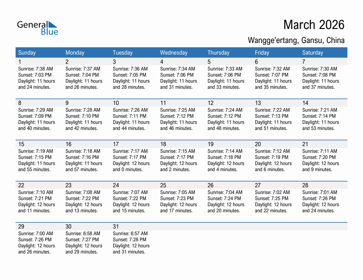 March 2026 sunrise and sunset calendar for Wangge'ertang
