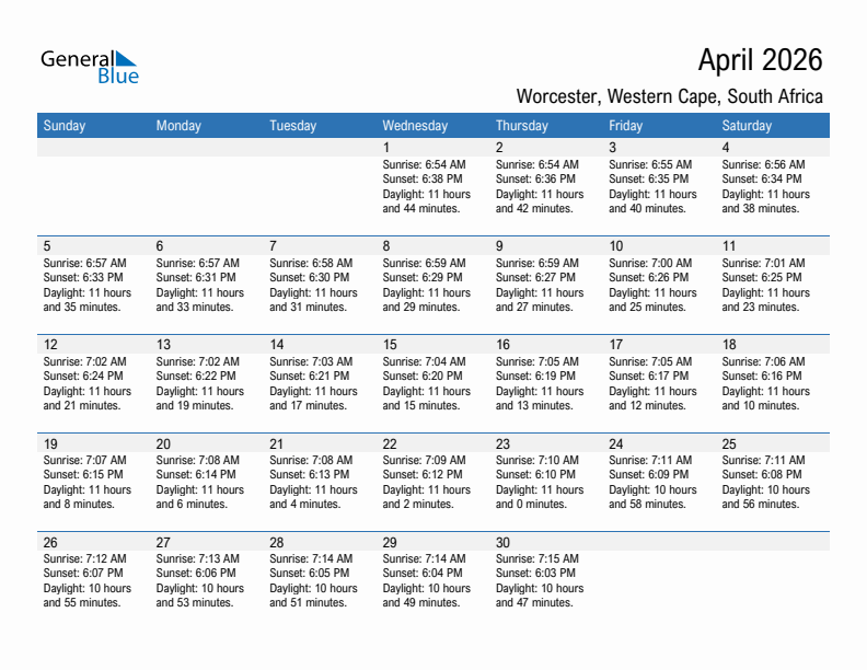 Worcester April 2026 sunrise and sunset calendar in PDF, Excel, and Word