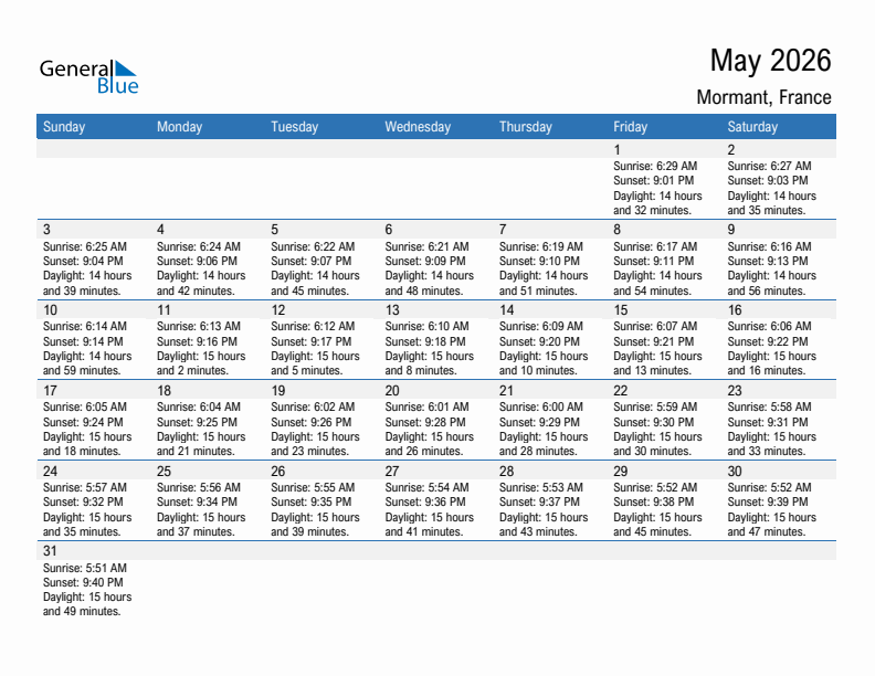 Mormant May 2026 sunrise and sunset calendar in PDF, Excel, and Word
