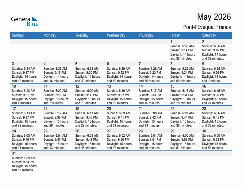 Pont-l'Eveque May 2026 sunrise and sunset calendar in PDF, Excel, and Word