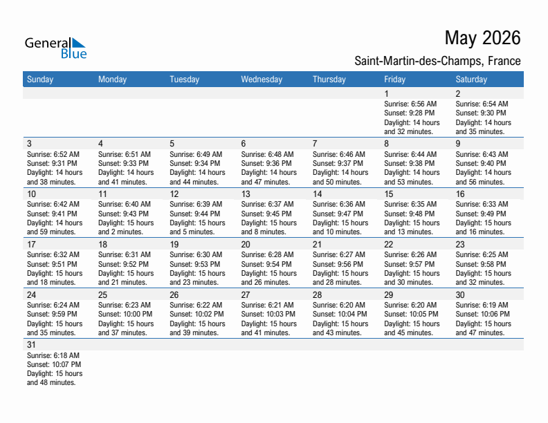 Saint-Martin-des-Champs May 2026 sunrise and sunset calendar in PDF, Excel, and Word