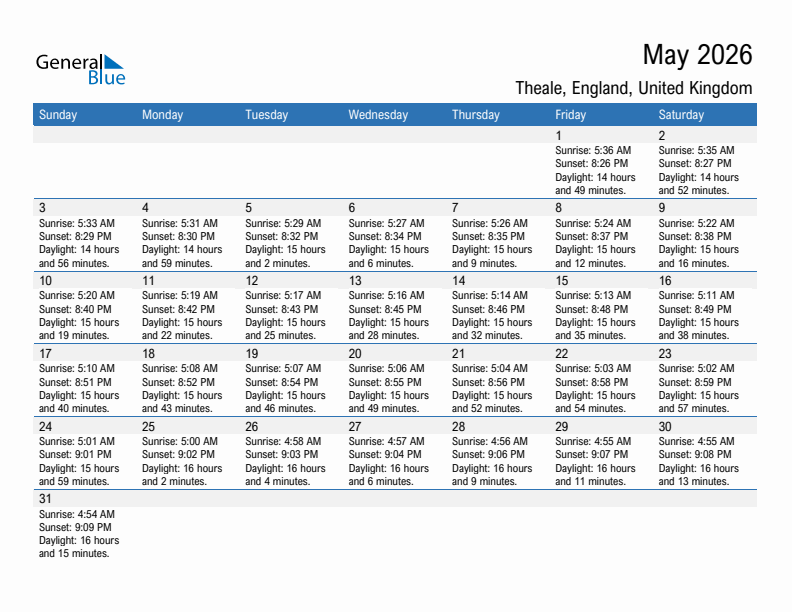 Theale May 2026 sunrise and sunset calendar in PDF, Excel, and Word