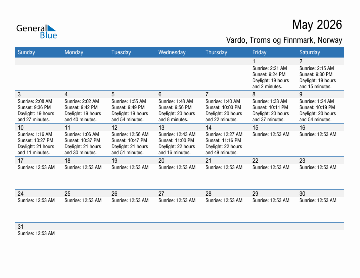 May 2026 sunrise and sunset calendar for Vardo