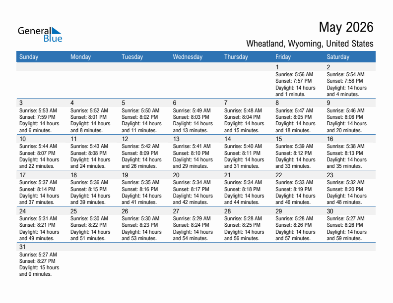 Wheatland May 2026 sunrise and sunset calendar in PDF, Excel, and Word