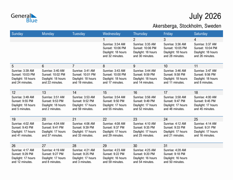 Akersberga July 2026 sunrise and sunset calendar in PDF, Excel, and Word