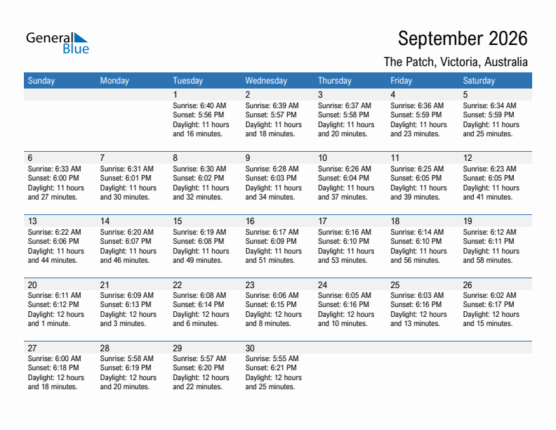 The Patch September 2026 sunrise and sunset calendar in PDF, Excel, and Word