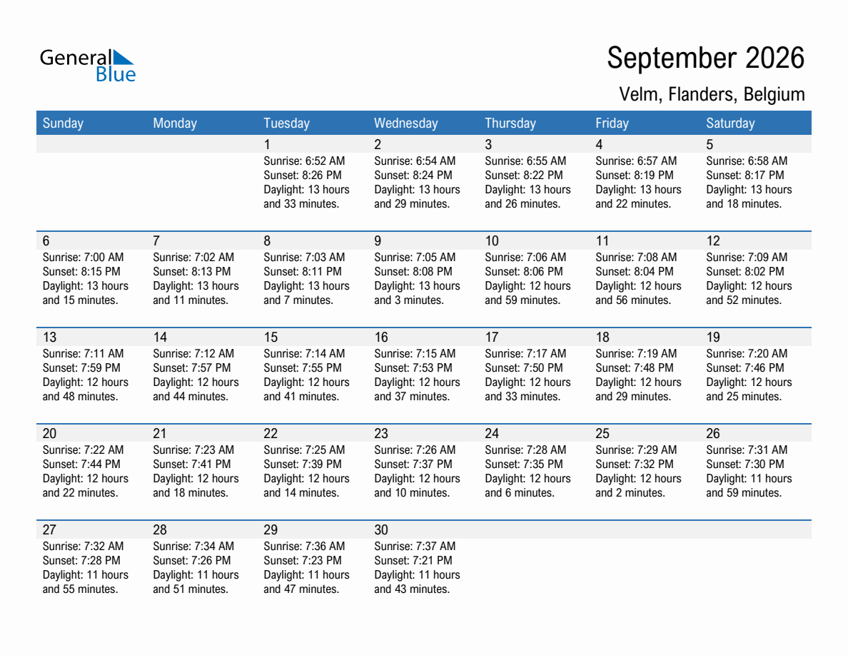 September 2026 sunrise and sunset calendar for Velm