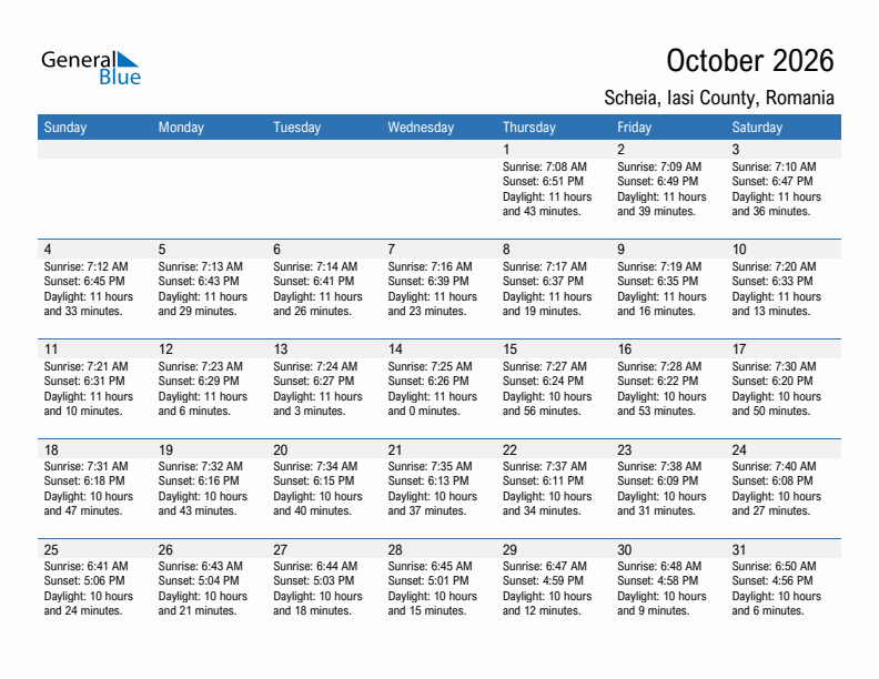Scheia October 2026 sunrise and sunset calendar in PDF, Excel, and Word
