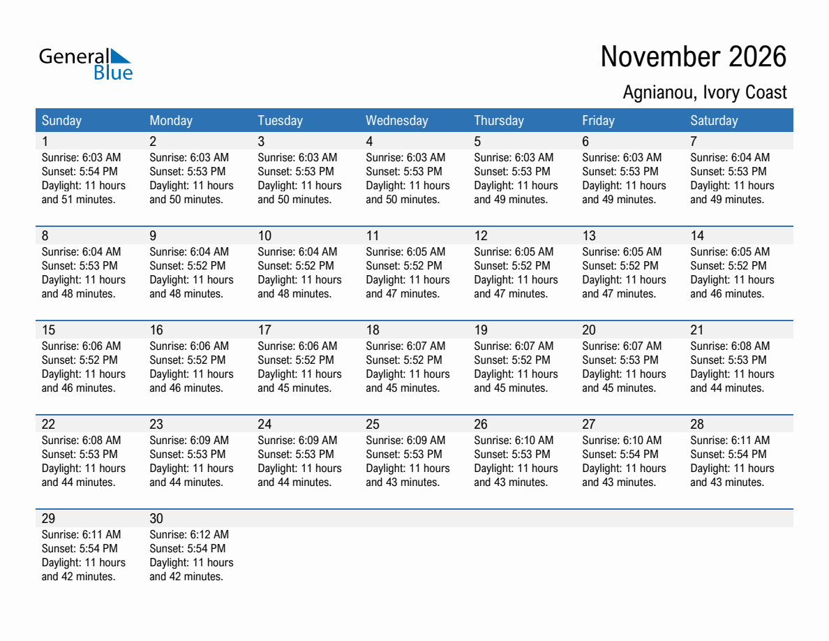 November 2026 sunrise and sunset calendar for Agnianou