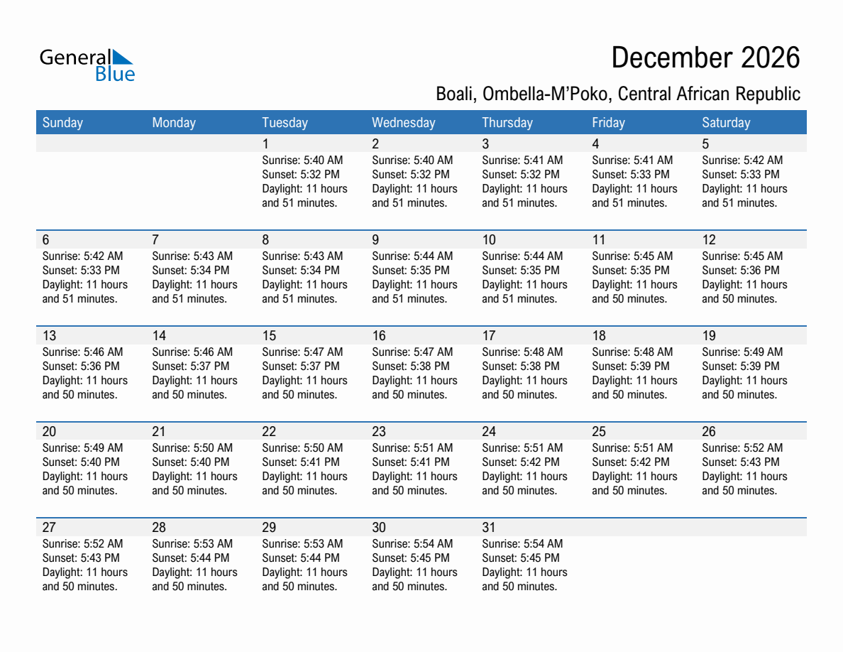 December 2026 sunrise and sunset calendar for Boali
