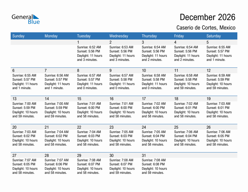 Caserio de Cortes December 2026 sunrise and sunset calendar in PDF, Excel, and Word