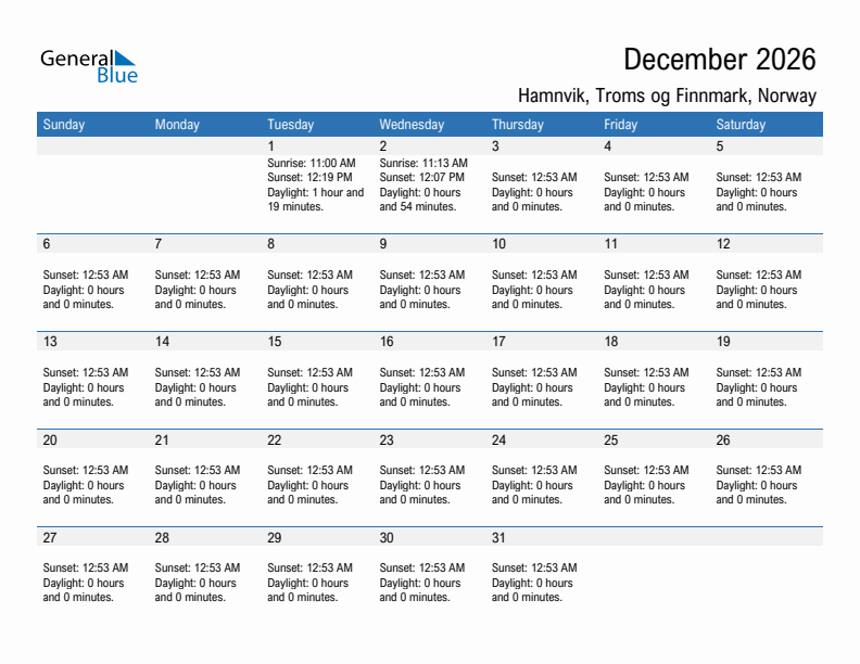 Hamnvik December 2026 sunrise and sunset calendar in PDF, Excel, and Word