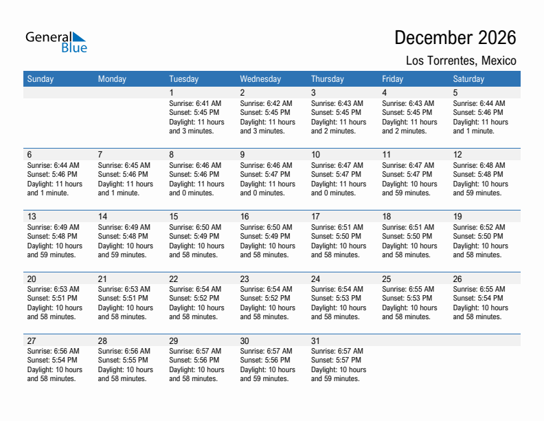 Los Torrentes December 2026 sunrise and sunset calendar in PDF, Excel, and Word