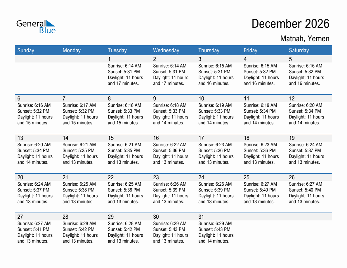 December 2026 sunrise and sunset calendar for Matnah