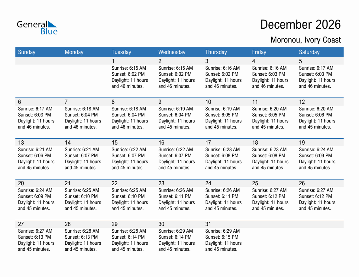 December 2026 sunrise and sunset calendar for Moronou