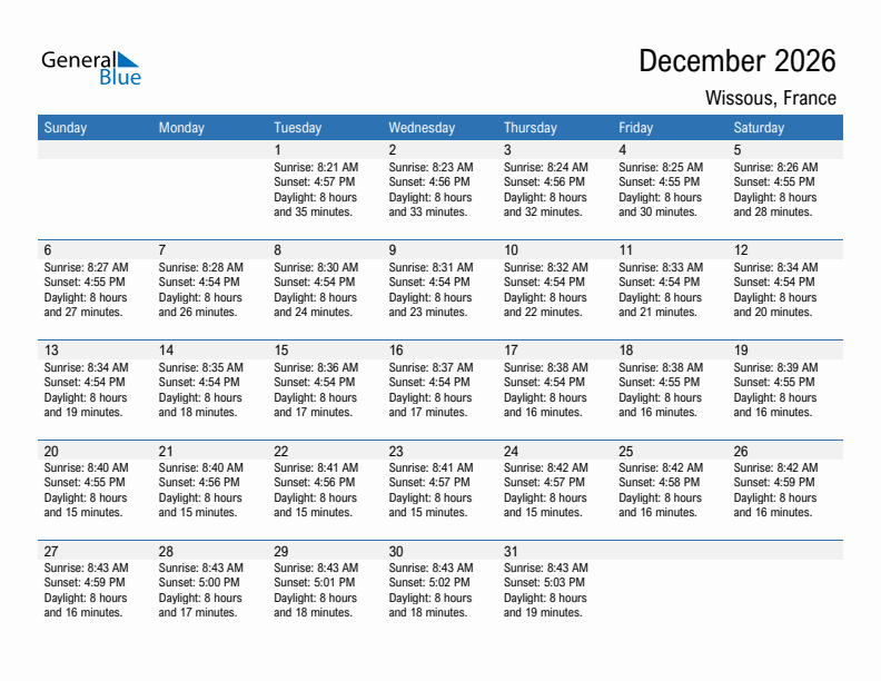 Wissous December 2026 sunrise and sunset calendar in PDF, Excel, and Word