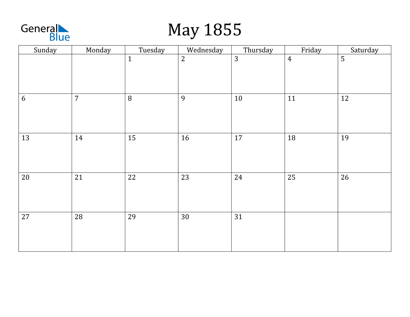 Image of May 1855 Calendar