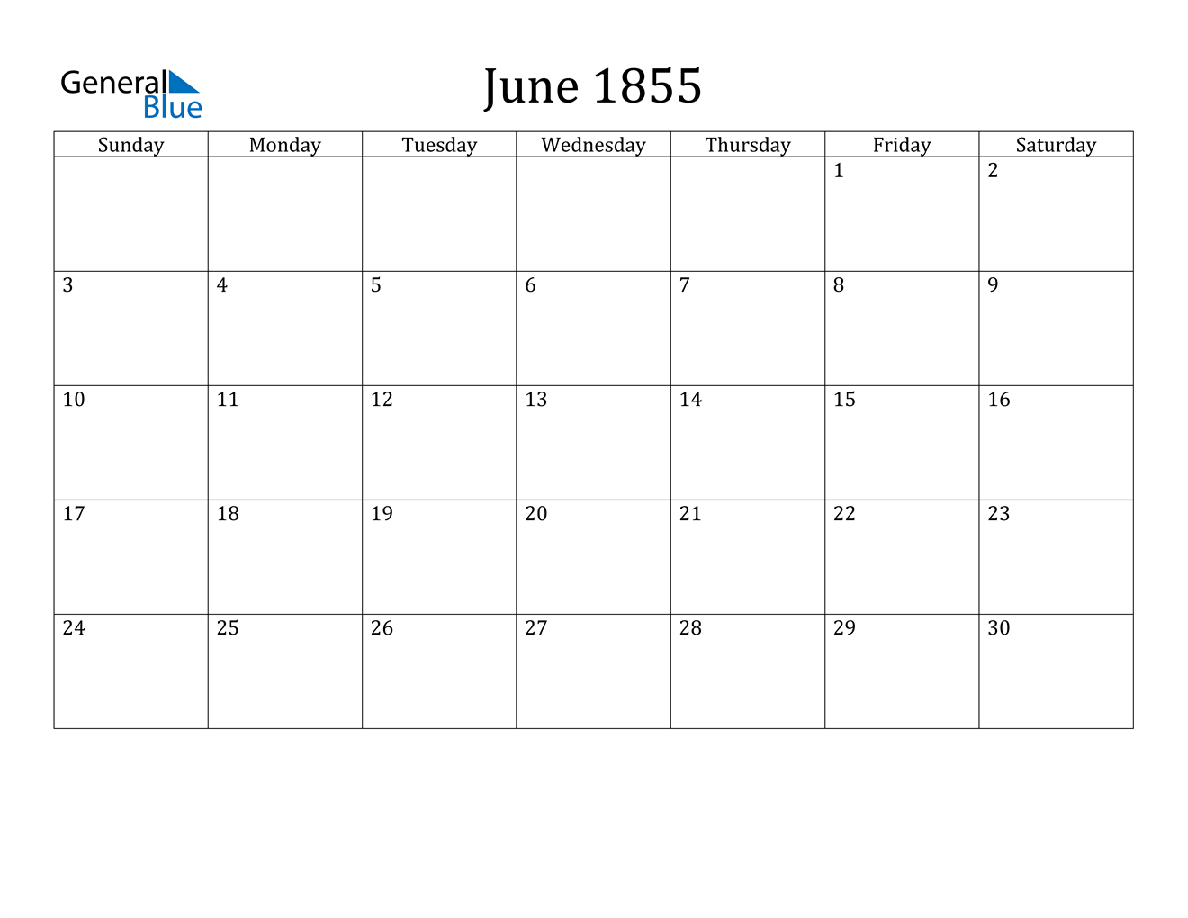 Image of June 1855 Calendar