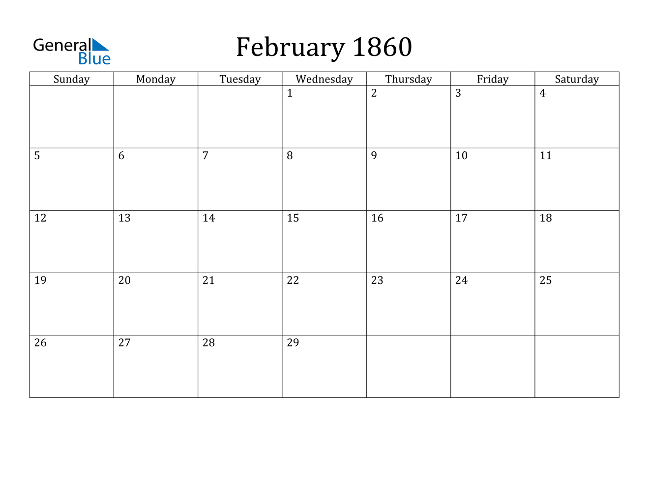 Image of February 1860 Calendar