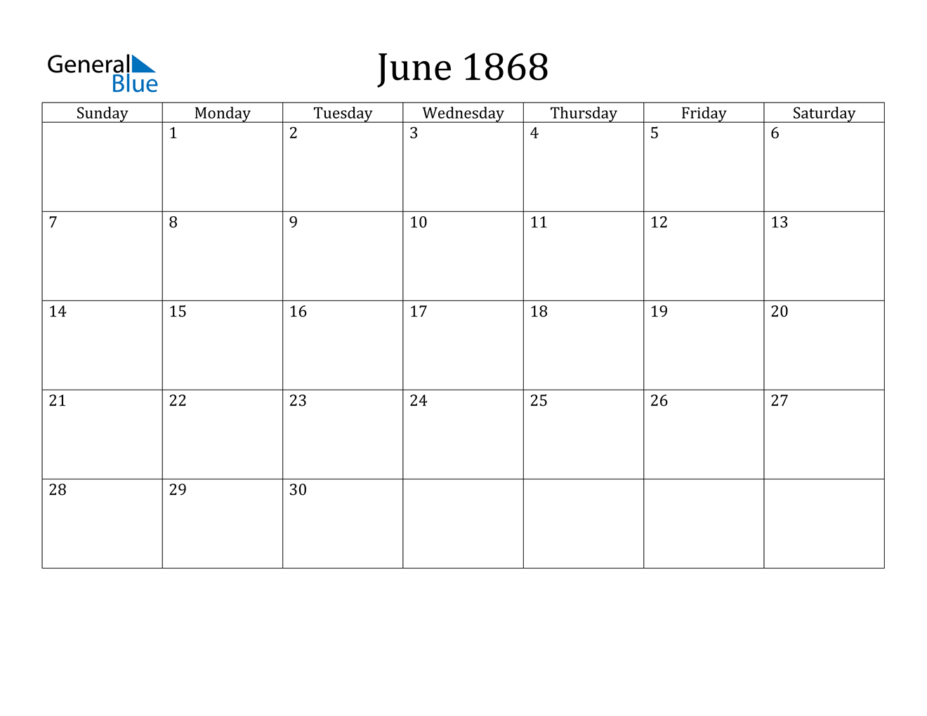 Image of June 1868 Calendar