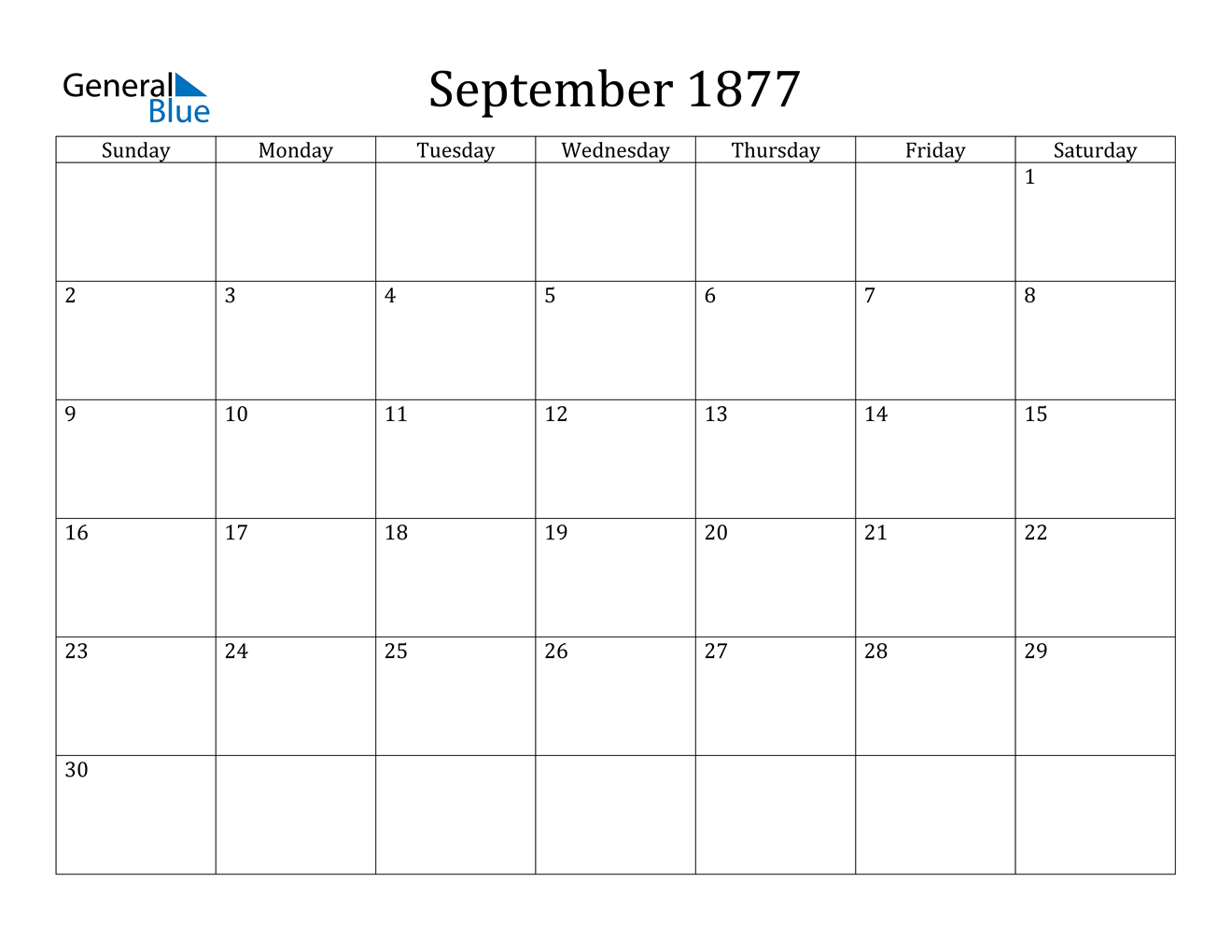 Image of September 1877 Calendar