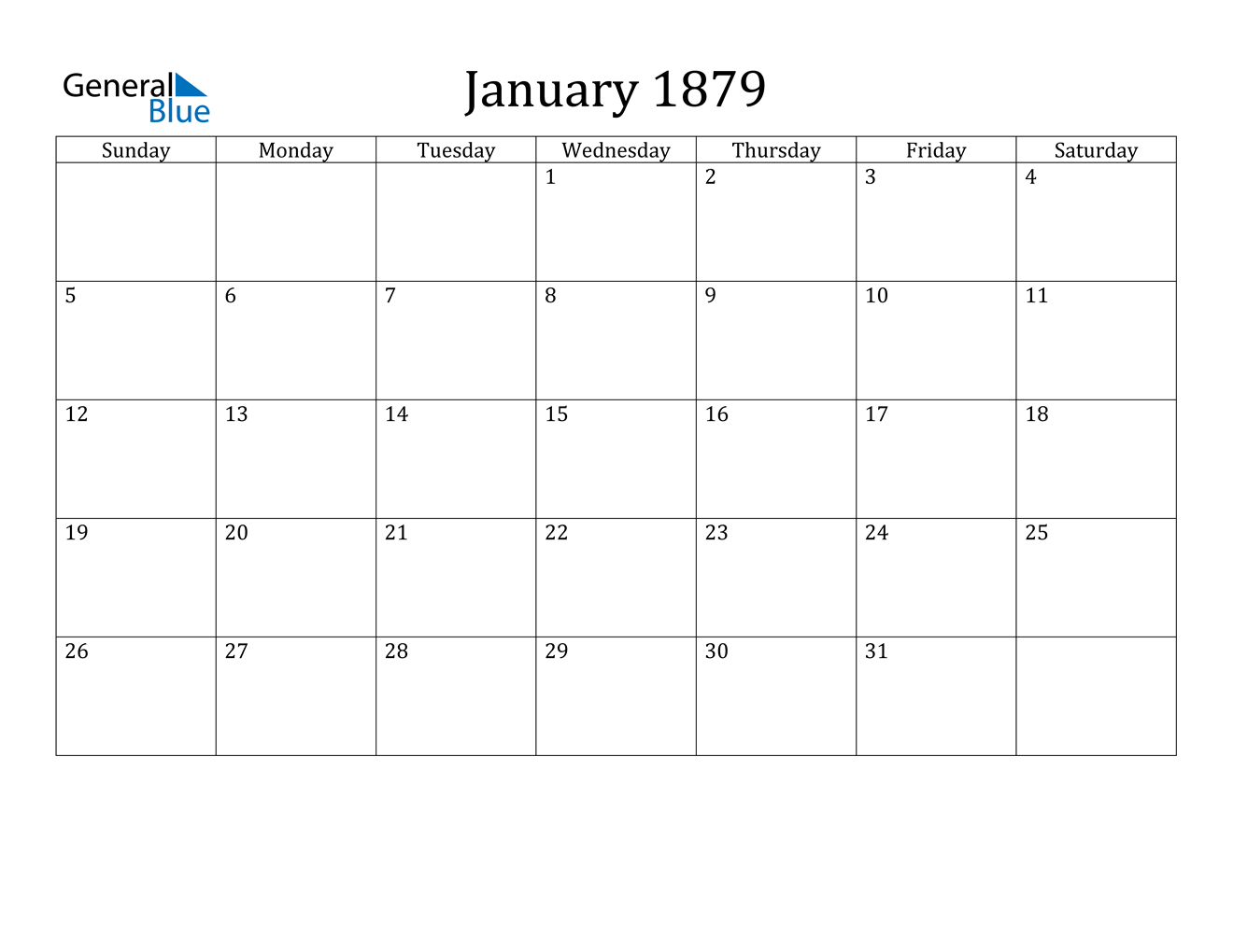 Image of January 1879 Calendar
