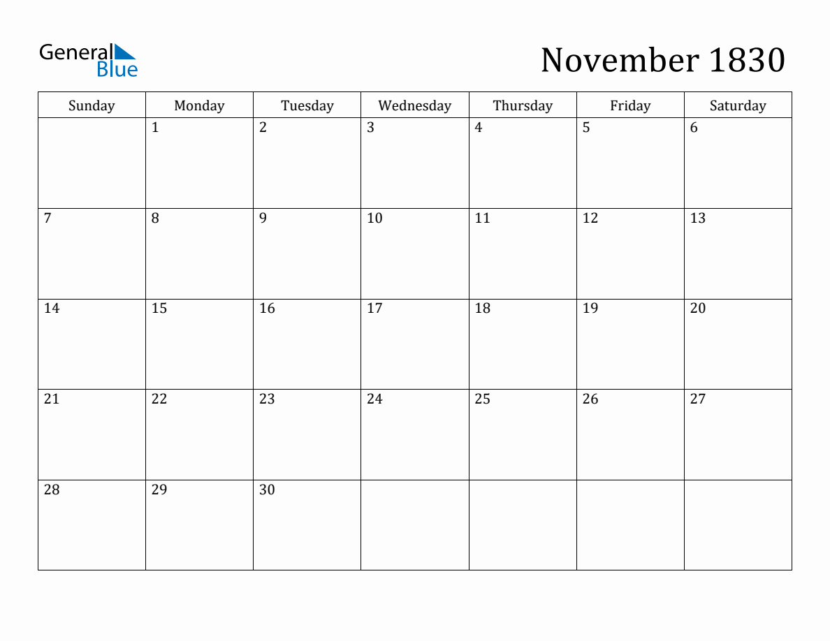 November 1830 Monthly Calendar november-1830-monthly-calendar