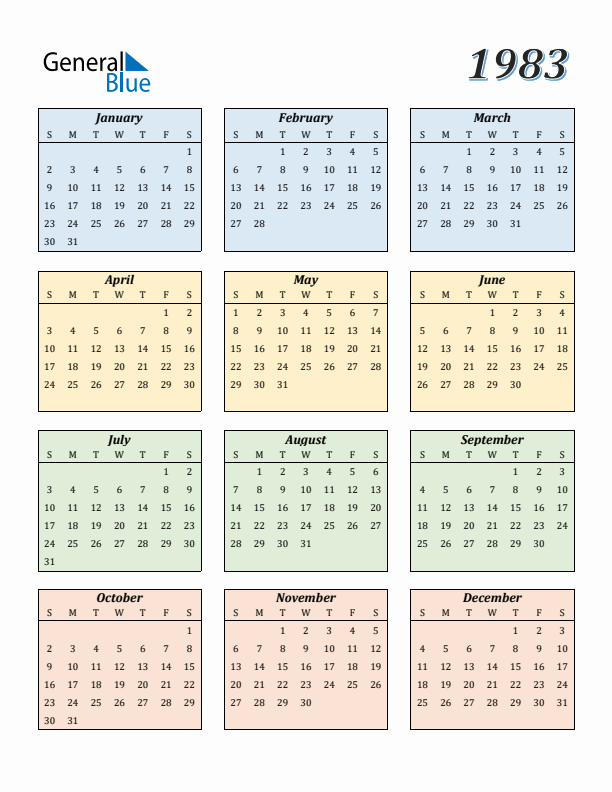 Free 1983 Calendars In PDF Word Excel Free 1983 Calendars In PDF Word Excel