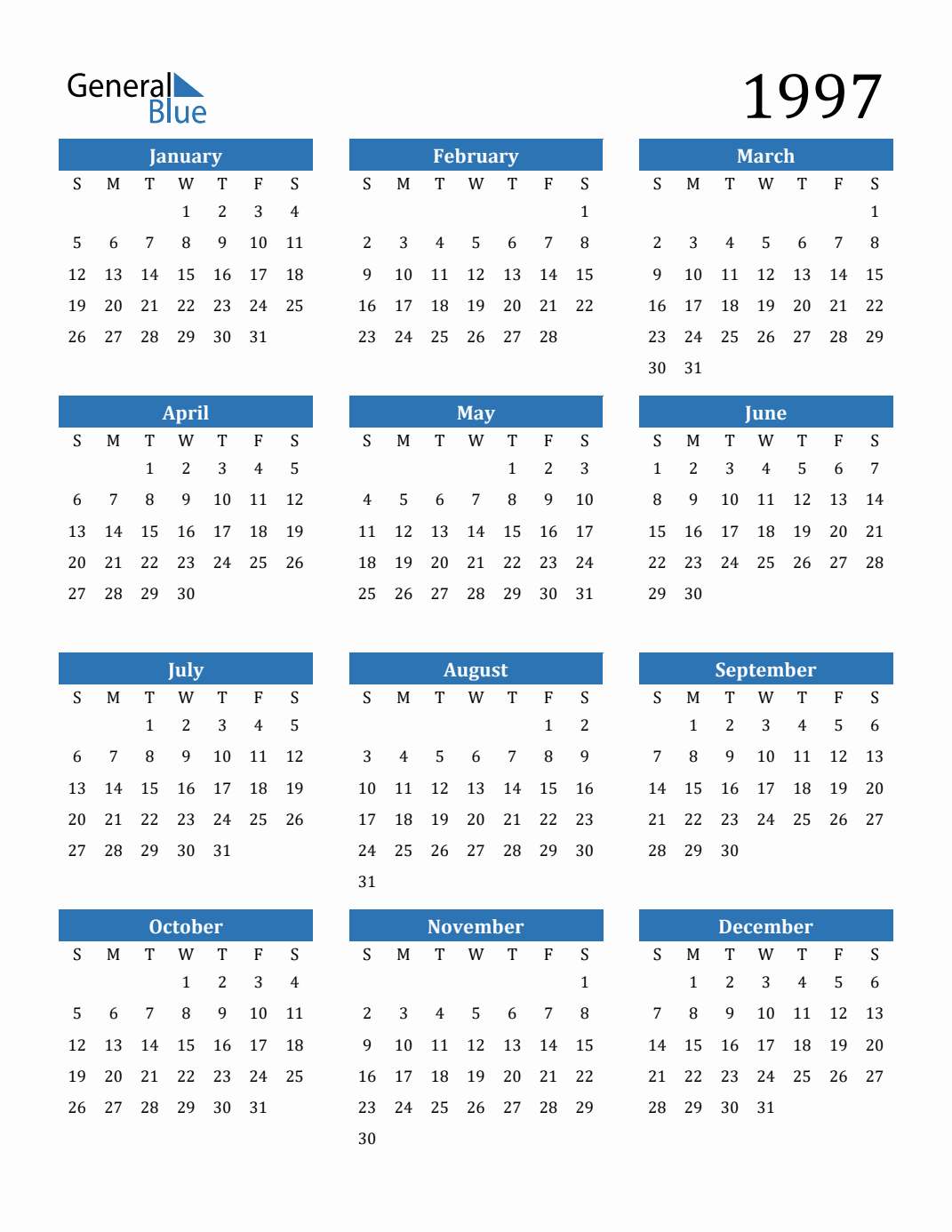 Calendar October 1997 – Printable Old Calendars
