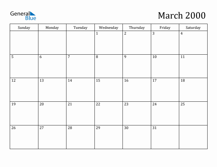 March 2000 Monthly Calendar PDF Word Excel March 2000 Monthly Calendar PDF Word Excel