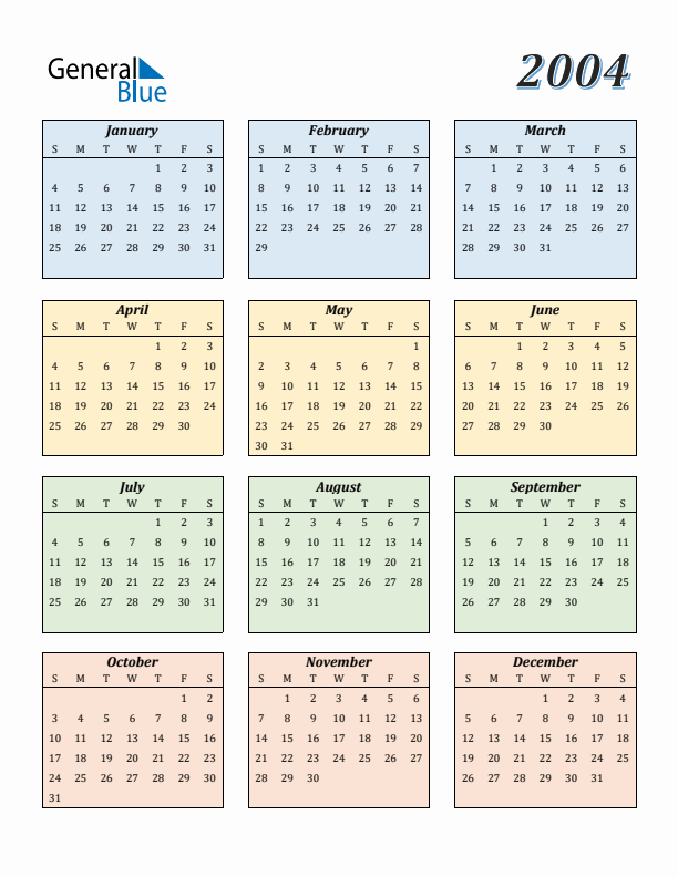 2004 Full Year Calendar