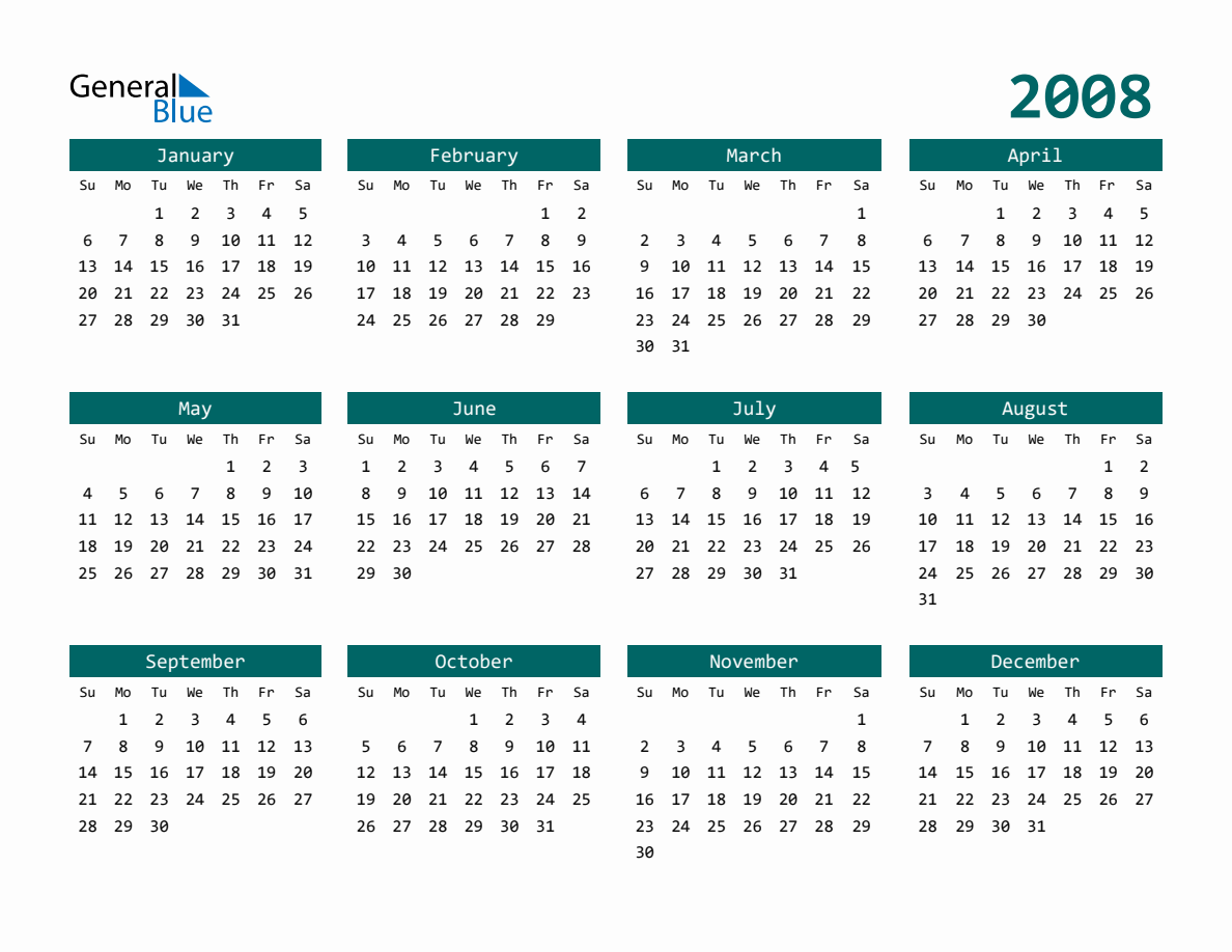 2008 Full-Year Calendar