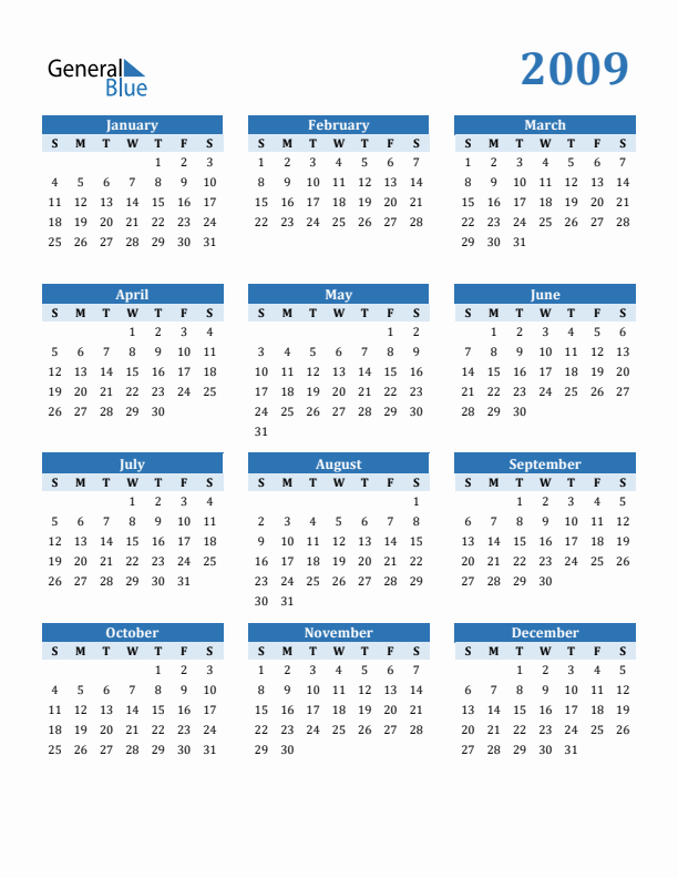 2009 Full Year Calendar