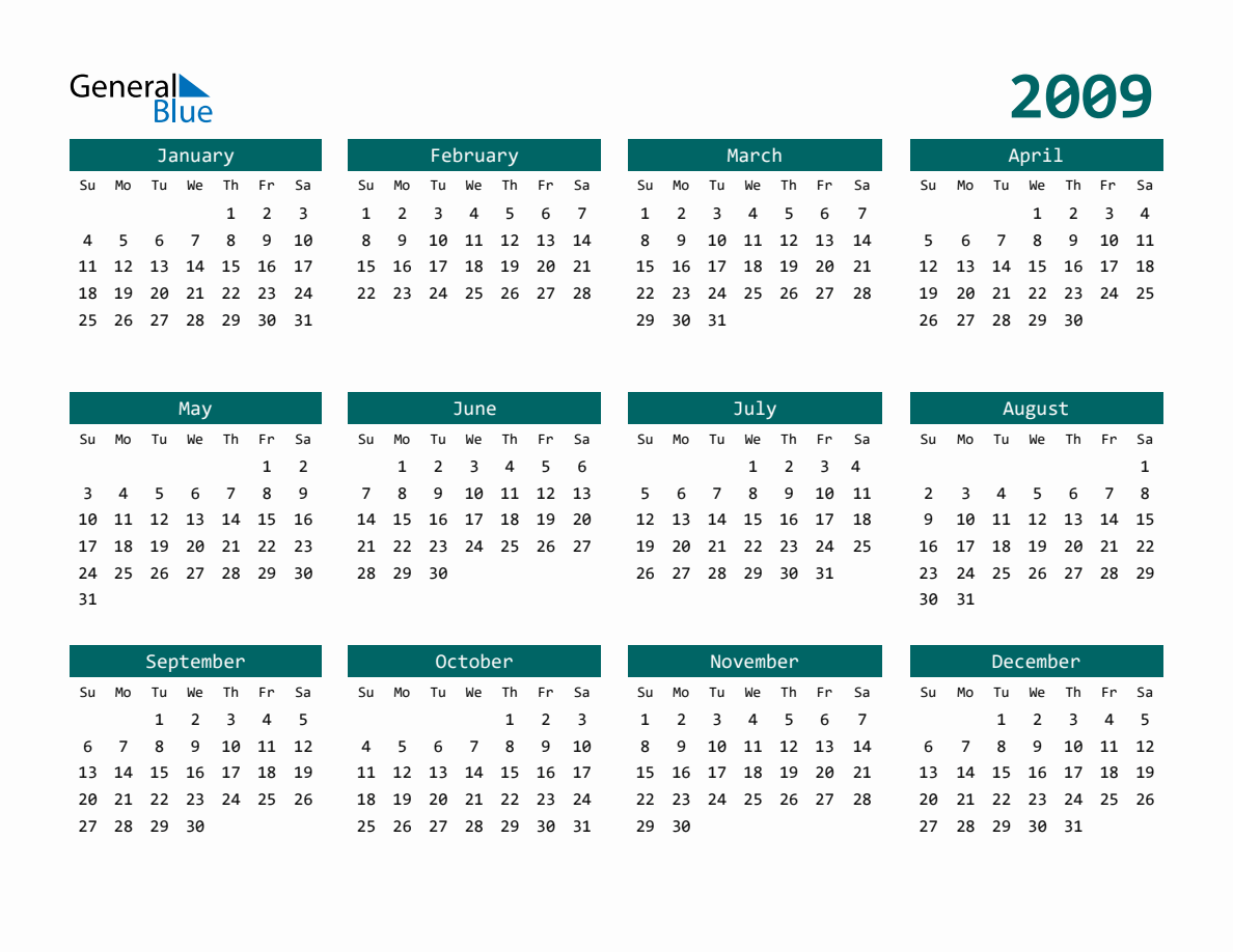 2009 Full-Year Calendar
